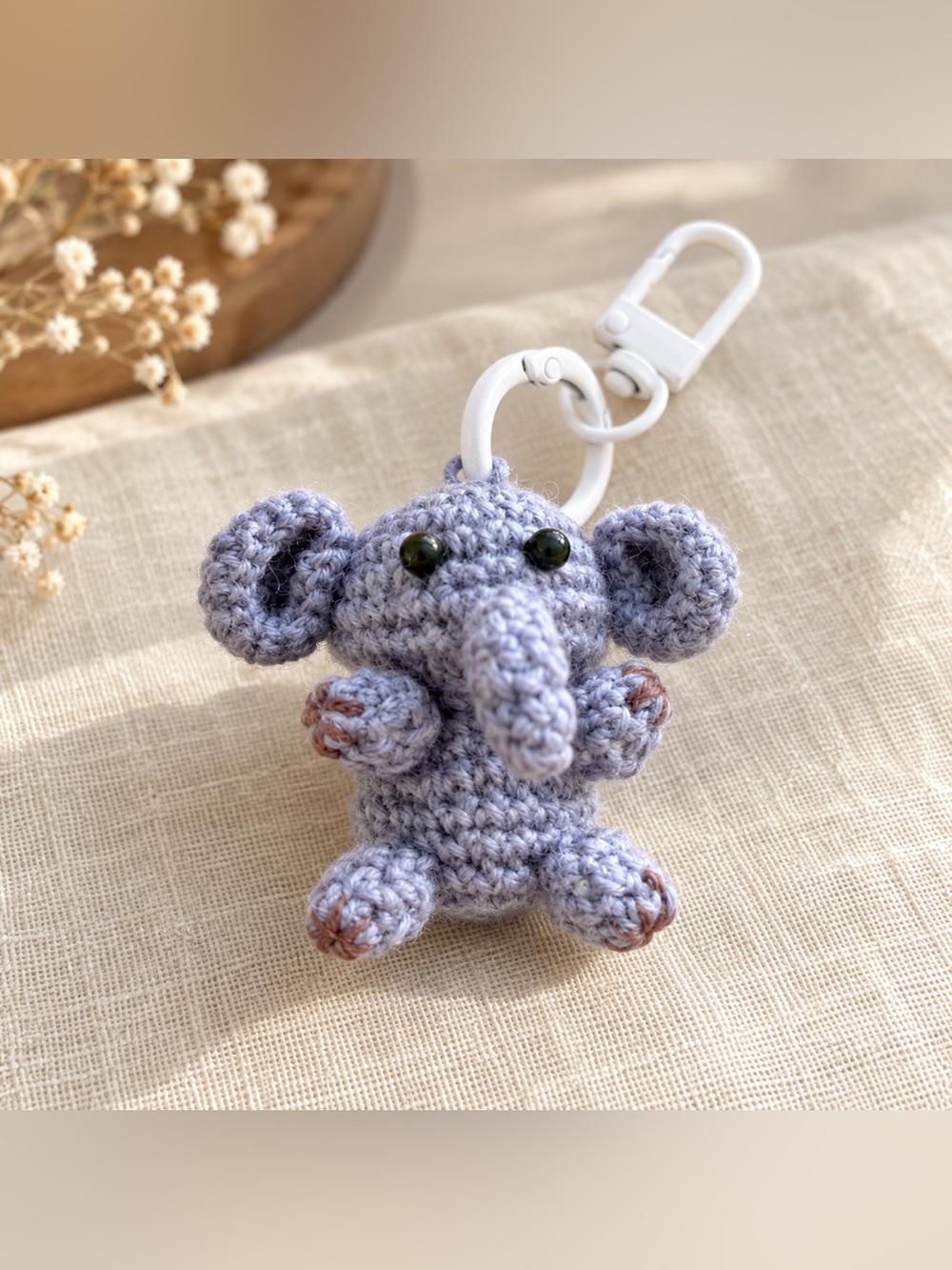 Handmade Crochet Elephant Keychain, Amigurumi Bag Charm, Elephant Gift